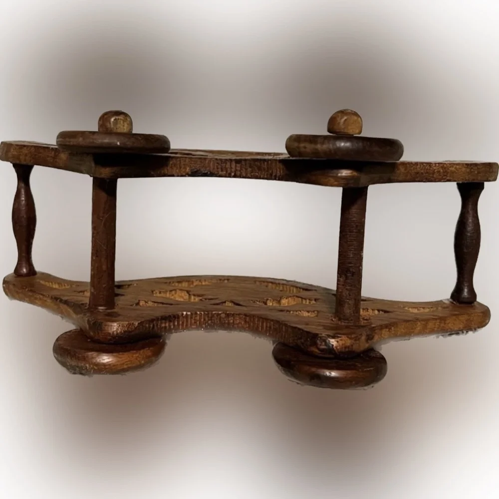 🔴Vintage Wood Carved Cart Coasters 1970’s Tableware Accent Decor